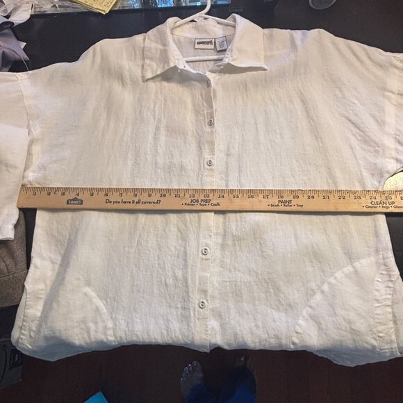 Chicos White 100% Linen Shirt Womens Size 3 Relaxed Fit Button-Up Sleeve - Picture 7 of 13